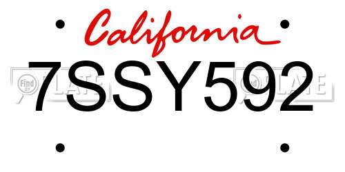 7SSY592 California License Plate