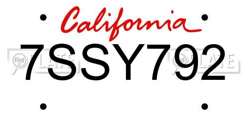 7SSY792 California License Plate