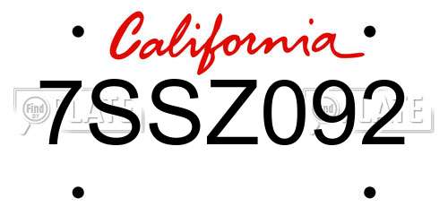 7SSZ092 California License Plate