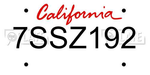 7SSZ192 California License Plate