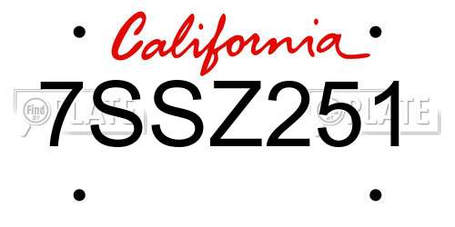 7SSZ251 California License Plate