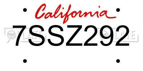 7SSZ292 California License Plate