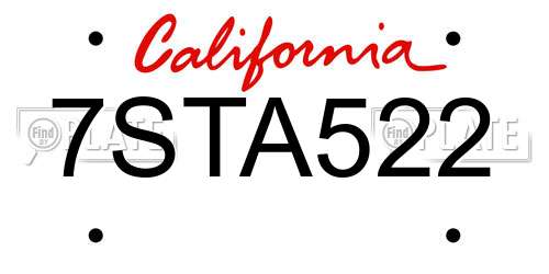 7STA522 California License Plate