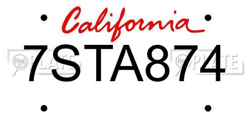 7STA874 California License Plate