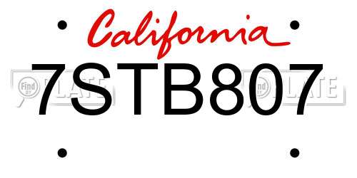 7STB807 California License Plate