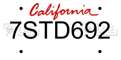 7STD692 California License Plate