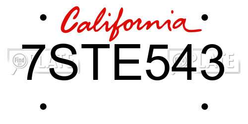 7STE543 California License Plate