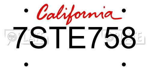 7STE758 California License Plate