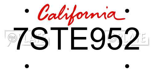 7STE952 California License Plate