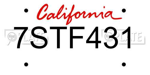 7STF431 California License Plate