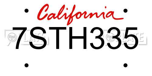 7STH335 California License Plate