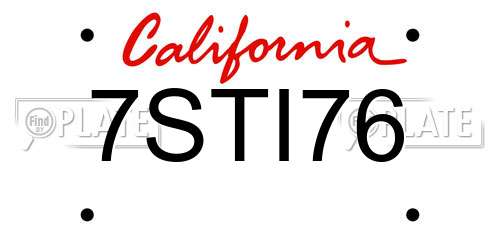 7STI76 California License Plate