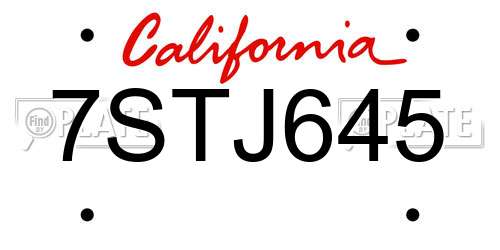 7STJ645 California License Plate
