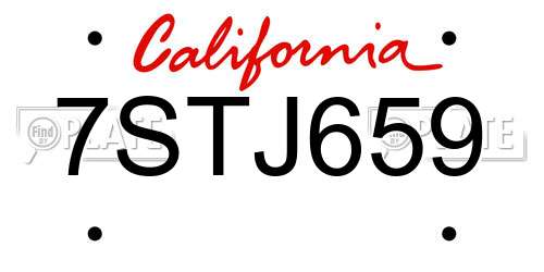 7STJ659 California License Plate
