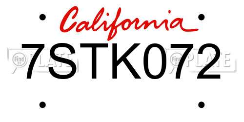 7STK072 California License Plate
