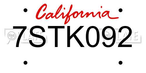 7STK092 California License Plate
