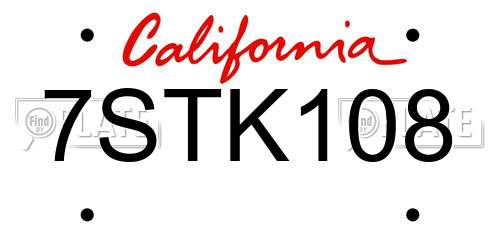 7STK108 California License Plate
