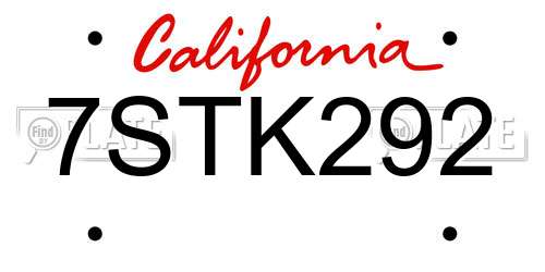 7STK292 California License Plate