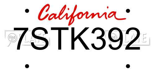 7STK392 California License Plate