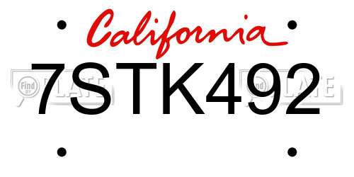 7STK492 California License Plate