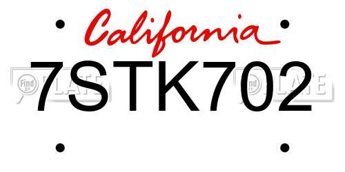 7STK702 California License Plate