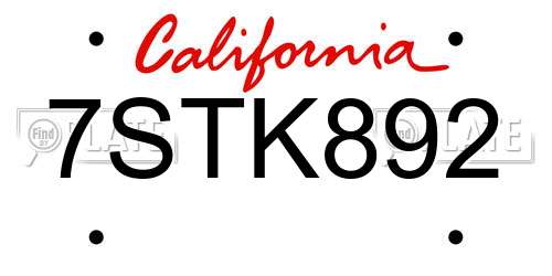 7STK892 California License Plate