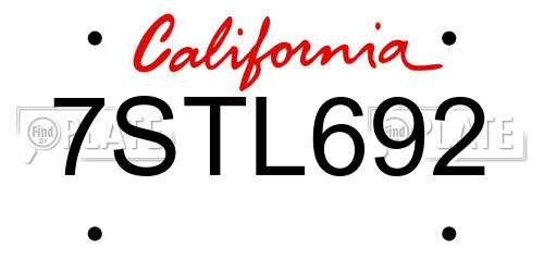 7STL692 California License Plate