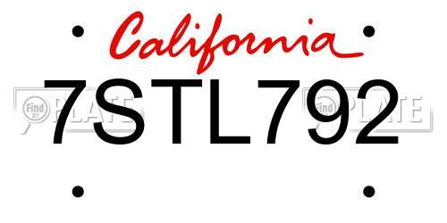 7STL792 California License Plate