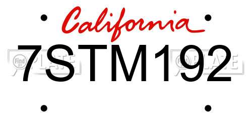 7STM192 California License Plate