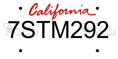 7STM292 California License Plate