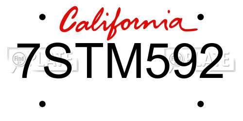 7STM592 California License Plate