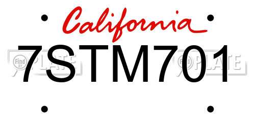 7STM701 California License Plate