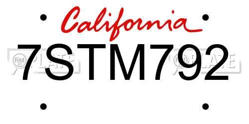 7STM792 California License Plate