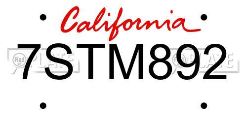 7STM892 California License Plate