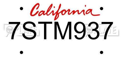 7STM937 California License Plate