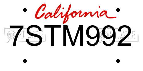 7STM992 California License Plate