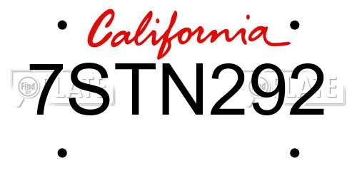 7STN292 California License Plate
