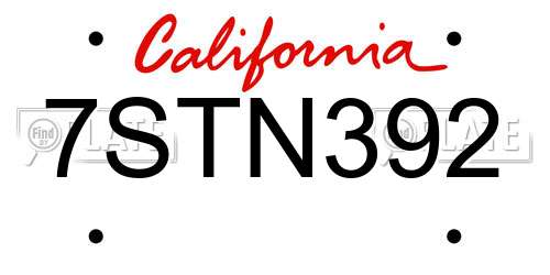 7STN392 California License Plate