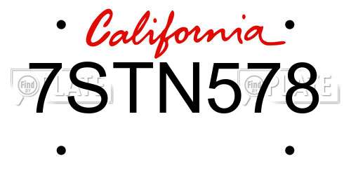 7STN578 California License Plate