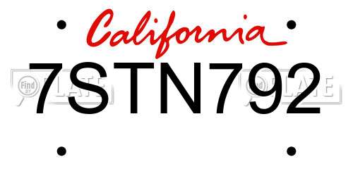 7STN792 California License Plate