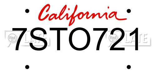 7STO721 California License Plate