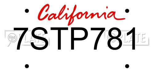 7STP781 California License Plate