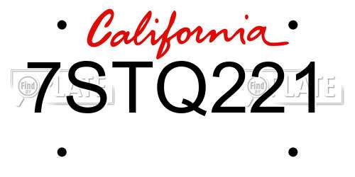 7STQ221 California License Plate