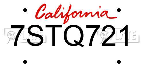 7STQ721 California License Plate