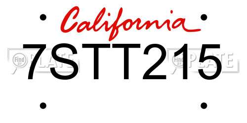 7STT215 California License Plate