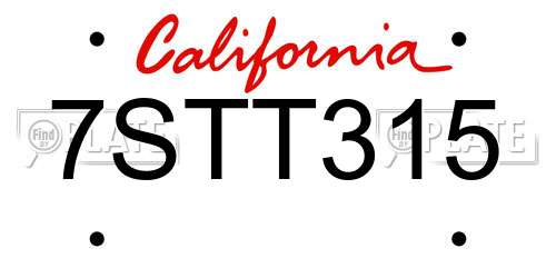 7STT315 California License Plate