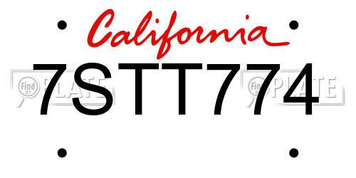 7STT774 California License Plate