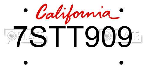 7STT909 California License Plate