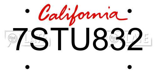 7STU832 California License Plate