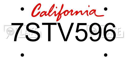 7STV596 California License Plate